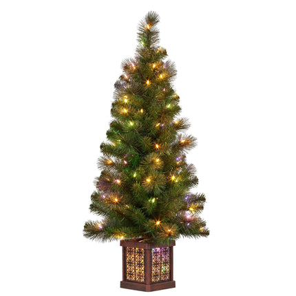 Christabelle 4ft Christmas Tree Glittery Gold Pine Led Multi Lights Xmas Decor.