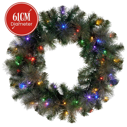 Christabelle 61cm Christmas Wreath with LED Lights Glittery Gold Pine re-Lit Front Door Decoration Ornament.