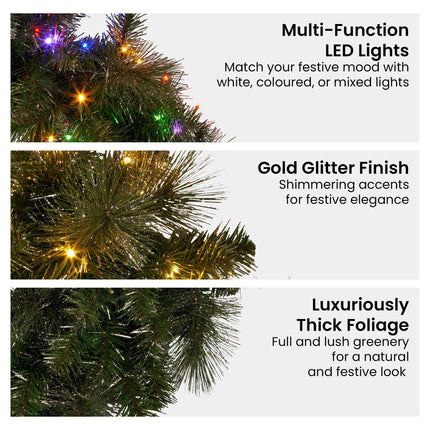 Christabelle 61cm Christmas Wreath with LED Lights Glittery Gold Pine re-Lit Front Door Decoration Ornament.