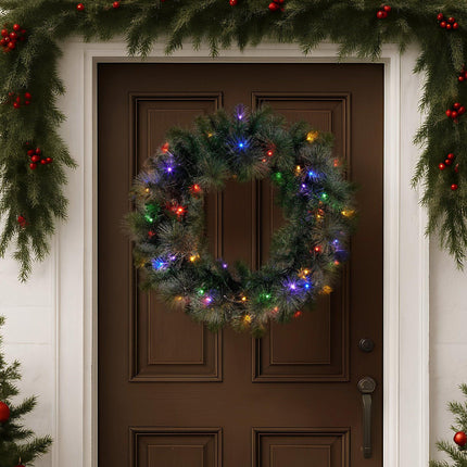 Christabelle 61cm Christmas Wreath with LED Lights Glittery Gold Pine re-Lit Front Door Decoration Ornament.