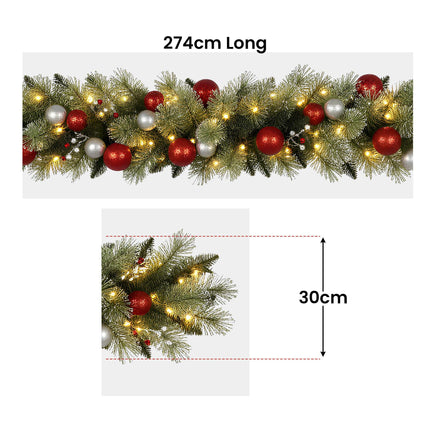 Christabelle 2.7m Christmas Garland with LED Lights and Baubles Mantle Decoration Ornament.