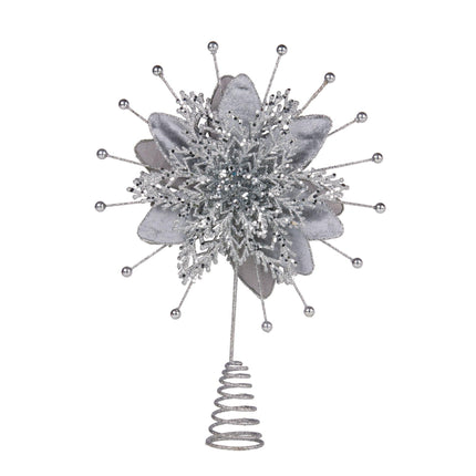 Christabelle Christmas Tree Topper Poinsettia Decoration Ornament Silver Petals.