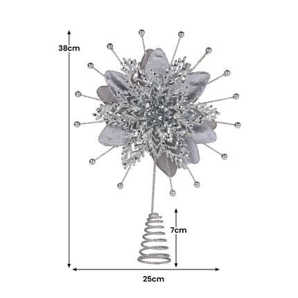 Christabelle Christmas Tree Topper Poinsettia Decoration Ornament Silver Petals.