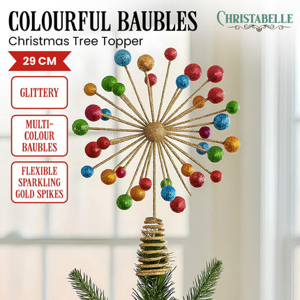 Christabelle Christmas Tree Topper Glittery Baubles Gold Decoration Ornaments.