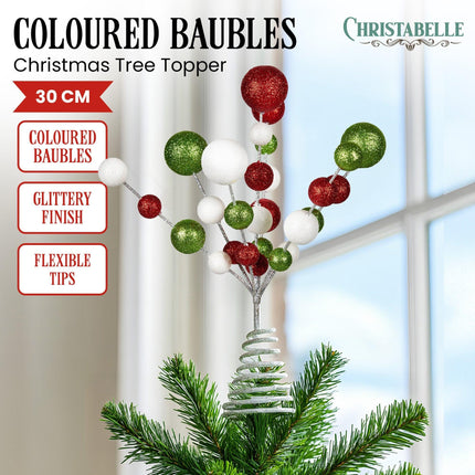 Christabelle Baubles Christmas Tree Topper Festive Glitter Finish Xmas Ornament.