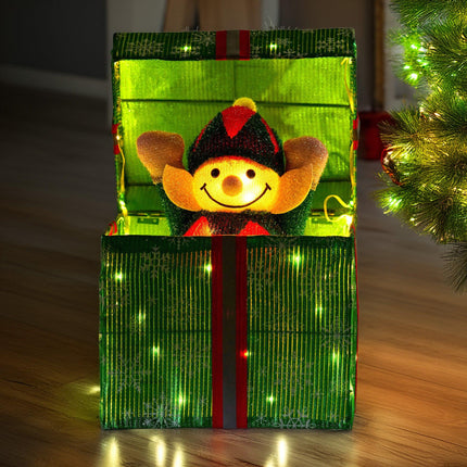 Christabelle Animated Elf Gift Box Led Lights Christmas Tree Decoration Ornament.