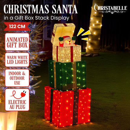 Christabelle 122cm Animated Present Stack Santa Led Lights Christmas Tree Decor.