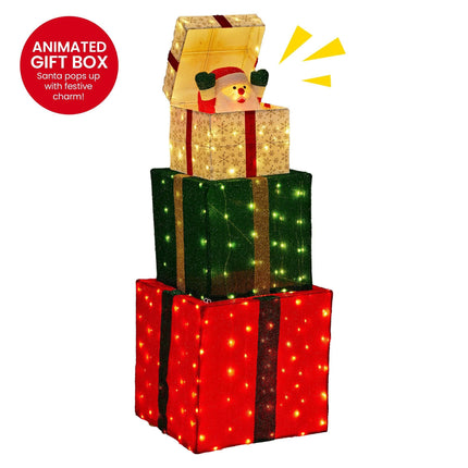 Christabelle 122cm Animated Present Stack Santa Led Lights Christmas Tree Decor.