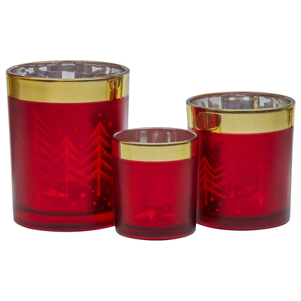 Christabelle Christmas Candle Jar Set Of 3 Red And Gold Holiday Candle Holders.