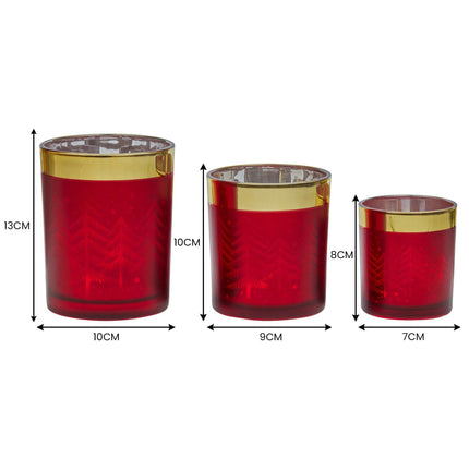 Christabelle Christmas Candle Jar Set Of 3 Red And Gold Holiday Candle Holders.