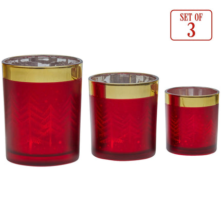 Christabelle Christmas Candle Jar Set Of 3 Red And Gold Holiday Candle Holders.