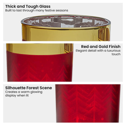 Christabelle Christmas Candle Jar Set Of 3 Red And Gold Holiday Candle Holders.