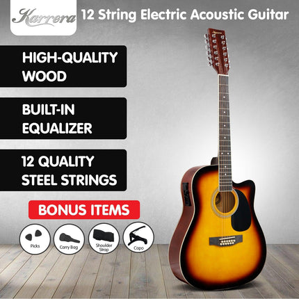 Karrera Acoustic Guitar 12-String with EQ - Sunburst.