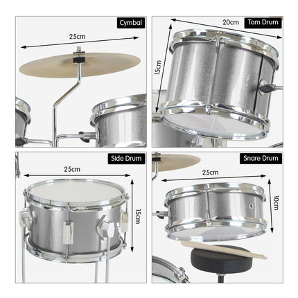 Karrera Childrens 4pc Drum Kit - Silver.