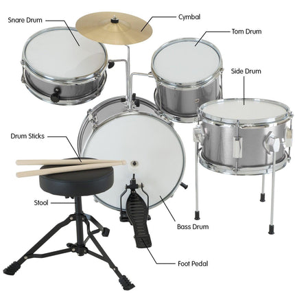 Karrera Childrens 4pc Drum Kit - Silver.
