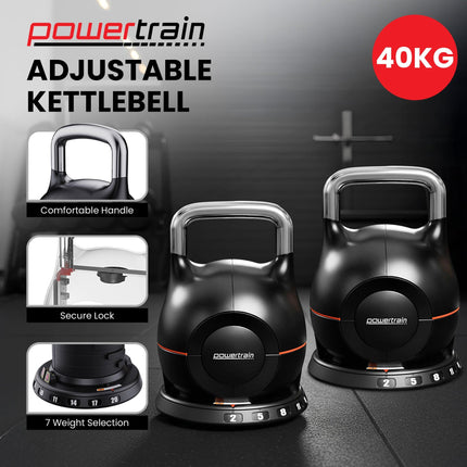 Powertrain 40kg Adjustable Kettlebell One Hand Adjustment Weight Set.