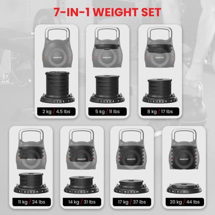 Powertrain 40kg Adjustable Kettlebell One Hand Adjustment Weight Set.