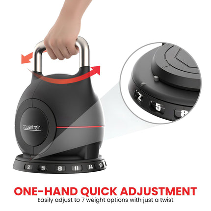 Powertrain 40kg Adjustable Kettlebell One Hand Adjustment Weight Set.