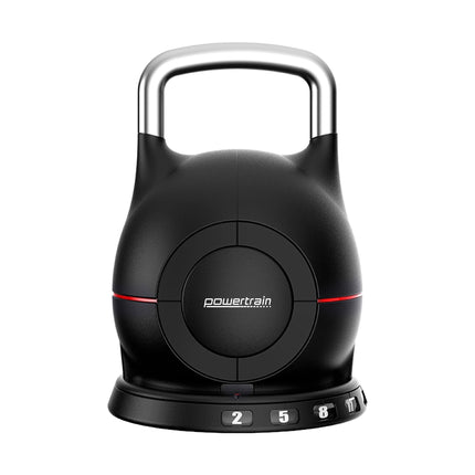 Powertrain Adjustable Kettlebell 20kg 7 in 1 Weight Selection Set w/Quick One Hand Adjustment Secure Locking System.