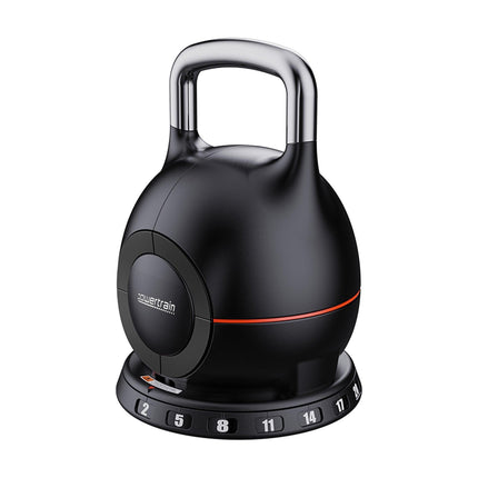 Powertrain Adjustable Kettlebell 20kg 7 in 1 Weight Selection Set w/Quick One Hand Adjustment Secure Locking System.