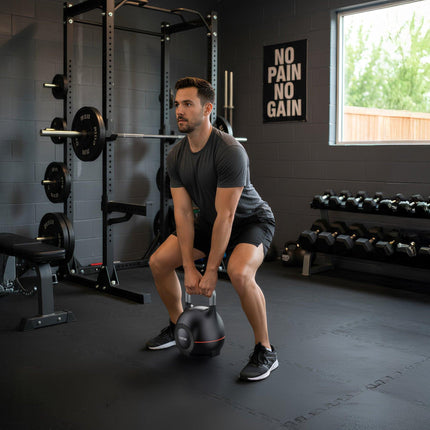 Powertrain Adjustable Kettlebell 20kg 7 in 1 Weight Selection Set w/Quick One Hand Adjustment Secure Locking System.