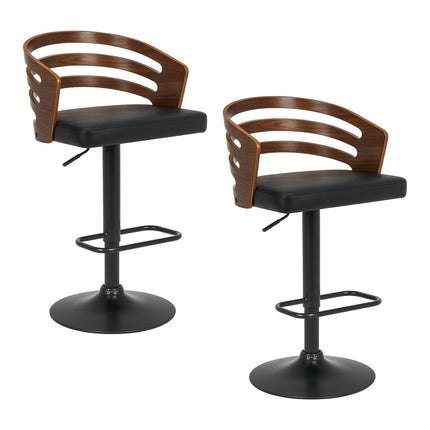 Sarantino Set Of 2 Bentwood Walnut Barstool Adjustable Height Swivel Footrest.