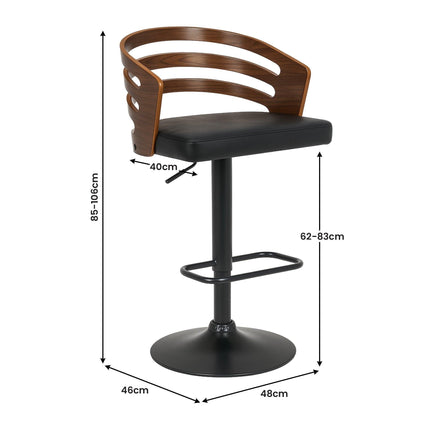 Sarantino Set Of 2 Bentwood Walnut Barstool Adjustable Height Swivel Footrest.