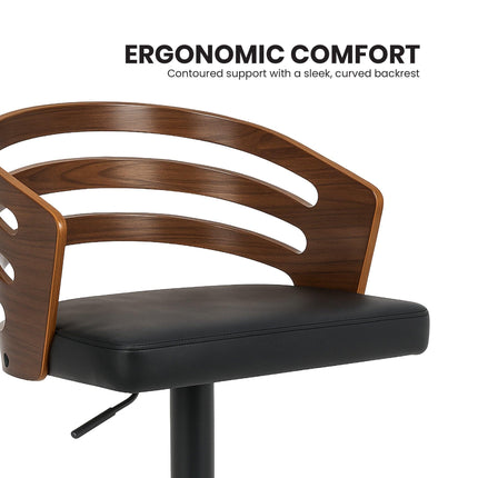 Sarantino Set Of 2 Bentwood Walnut Barstool Adjustable Height Swivel Footrest.