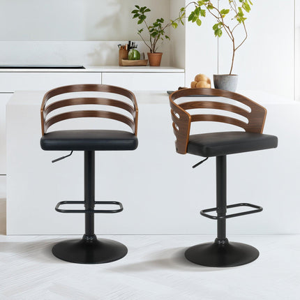 Sarantino Set Of 2 Bentwood Walnut Barstool Adjustable Height Swivel Footrest.