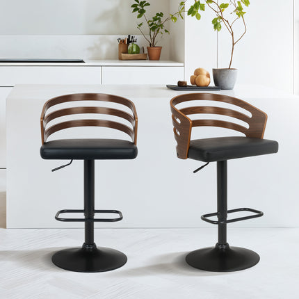 Sarantino Bentwood Walnut Barstool Leather Seat And Metal Base.