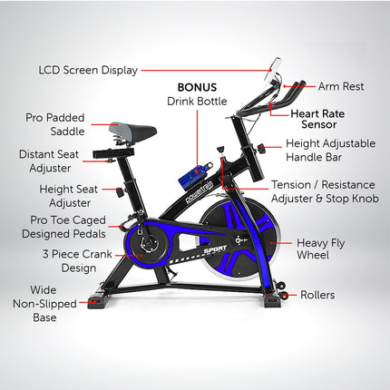 Powertrain Home Gym Flywheel Exercise Spin Bike - Blue.