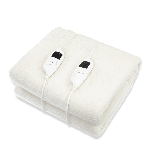 Laura Hill Heated Electric Blanket Double Size Fitted Fleece Underlay Winter Throw - White.