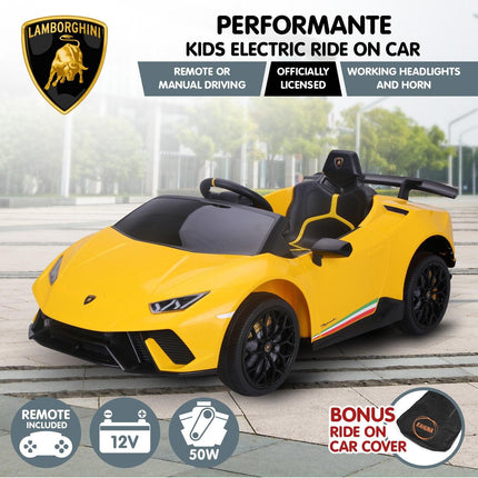 Kahuna Lamborghini Performante Kids Electric Ride On Car Remote Control - Yellow.