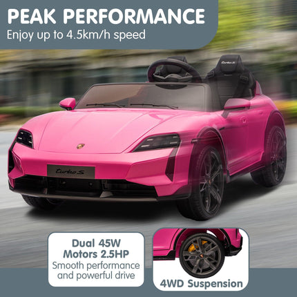 Kahuna Porsche Taycan Turbo S Kids Electric Ride On Car w/Remote Control 90W Four Wheel Suspension 2 Seater w/Seat Belt.
