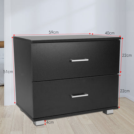 Sarantino Bedside Table Cabinet Storage Chest 2 Drawers Lamp Side Nightstand - Black.