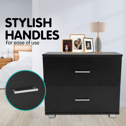 Sarantino Bedside Table Cabinet Storage Chest 2 Drawers Lamp Side Nightstand - Black.