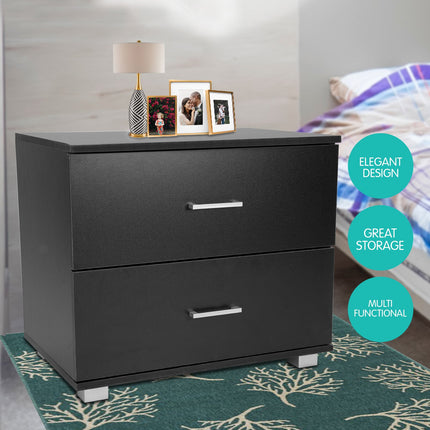 Sarantino Bedside Table Cabinet Storage Chest 2 Drawers Lamp Side Nightstand - Black.