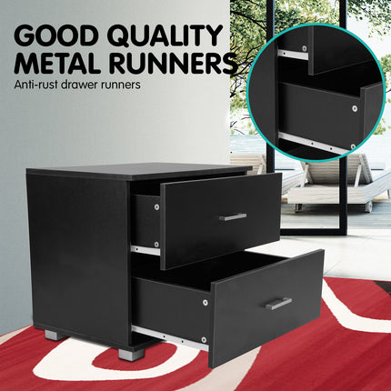 Sarantino Bedside Table Cabinet Storage Chest 2 Drawers Lamp Side Nightstand - Black.