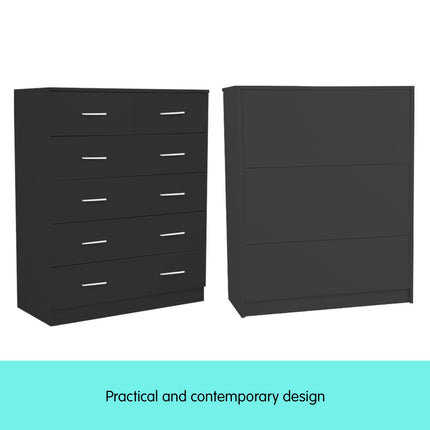 Sarantino Tallboy Dresser 6 Chest Of Drawers Table Cabinet Bedroom Storage Black.