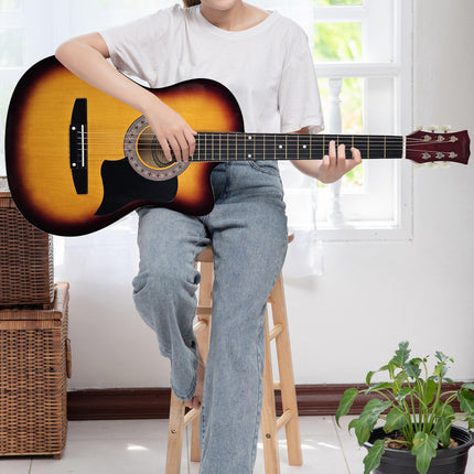 Karrera 38in Acoustic Guitar Steel Strings Carry Bag Shoulder Strap Sun Burst.
