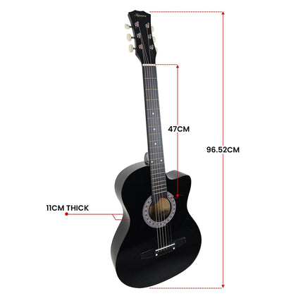 Karrera 38in Cutaway Acoustic Guitar with guitar bag - Black.
