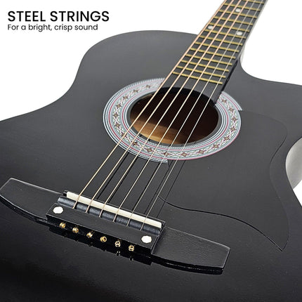 Karrera 38in Cutaway Acoustic Guitar with guitar bag - Black.