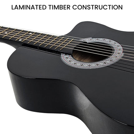 Karrera 38in Cutaway Acoustic Guitar with guitar bag - Black.