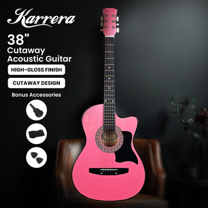 Karrera 38in Cutaway Acoustic Guitar with guitar bag - Pink.