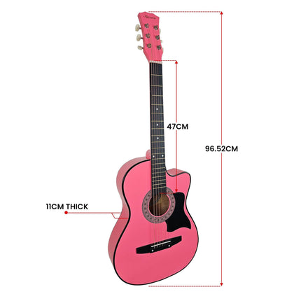 Karrera 38in Cutaway Acoustic Guitar with guitar bag - Pink.