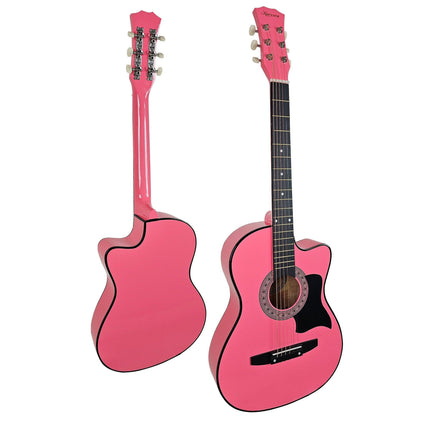 Karrera 38in Cutaway Acoustic Guitar with guitar bag - Pink.