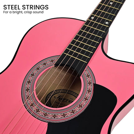 Karrera 38in Cutaway Acoustic Guitar with guitar bag - Pink.