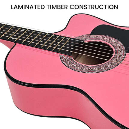 Karrera 38in Cutaway Acoustic Guitar with guitar bag - Pink.