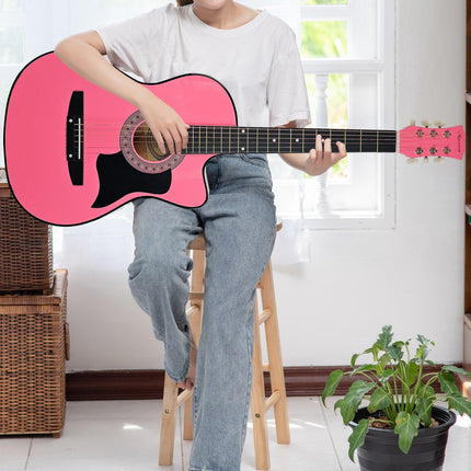 Karrera 38in Cutaway Acoustic Guitar with guitar bag - Pink.