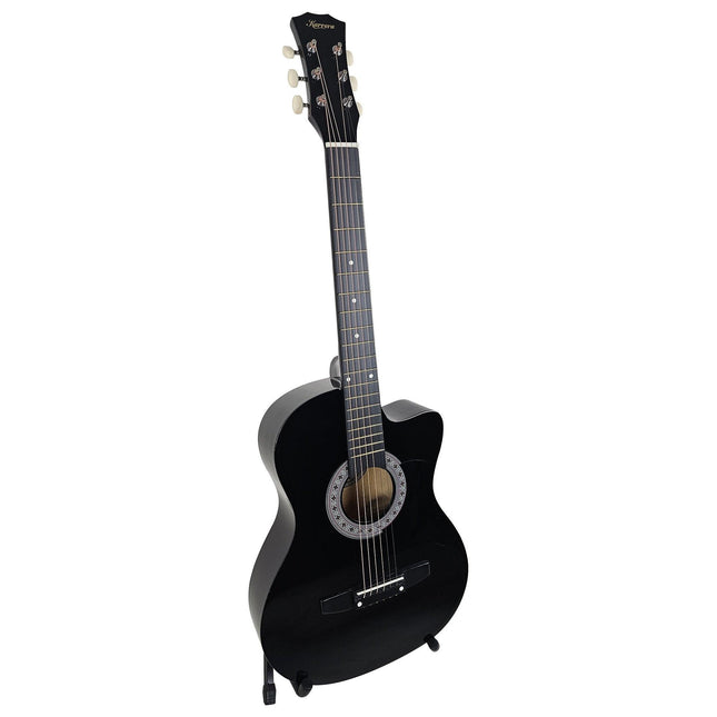 Karrera 38in Pro Cutaway Acoustic Guitar with Carry Bag - Black.